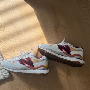 New Balance White and Burgundy/Pink Bandier Collab Sneakers